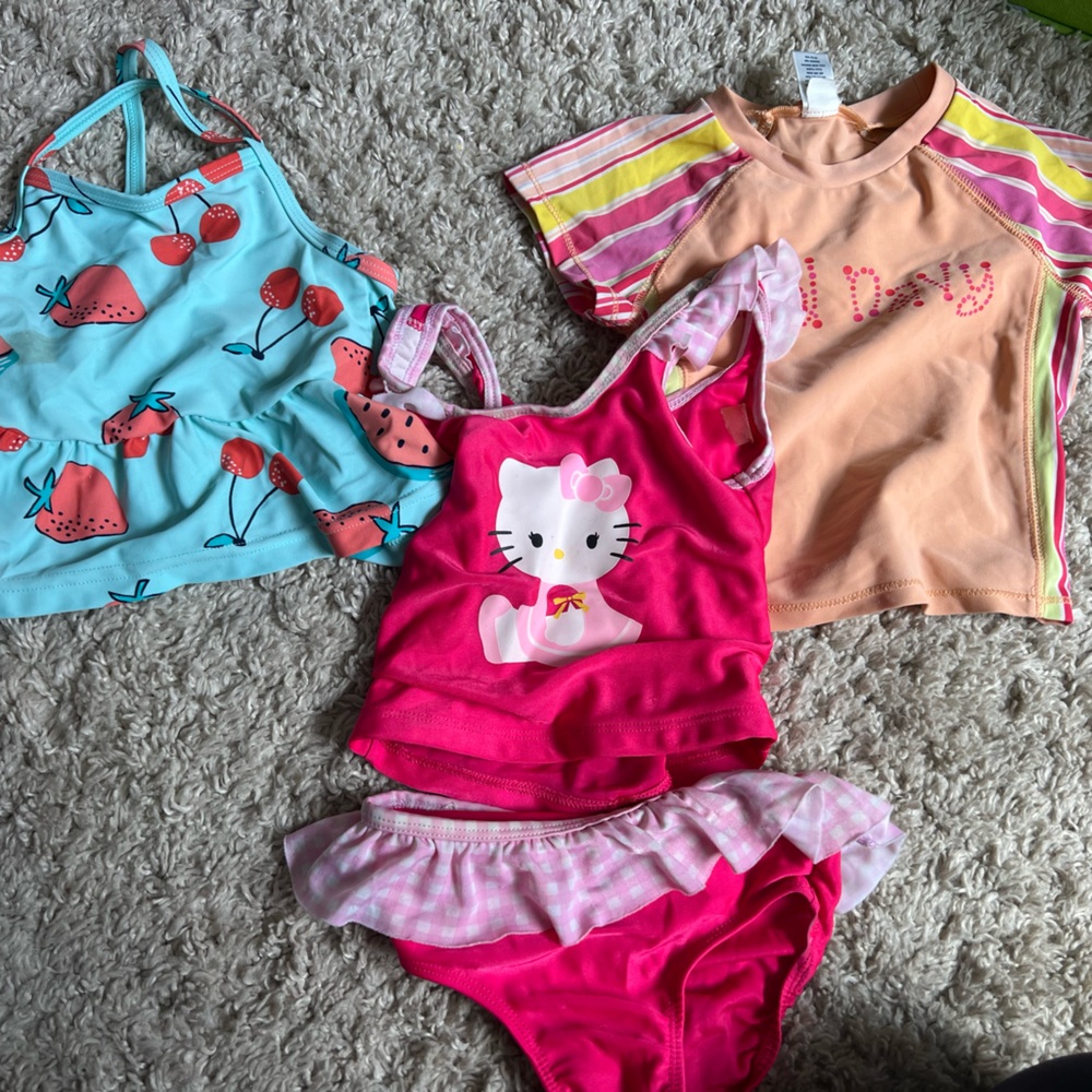 Hello kitty two piece and 2 swim tops